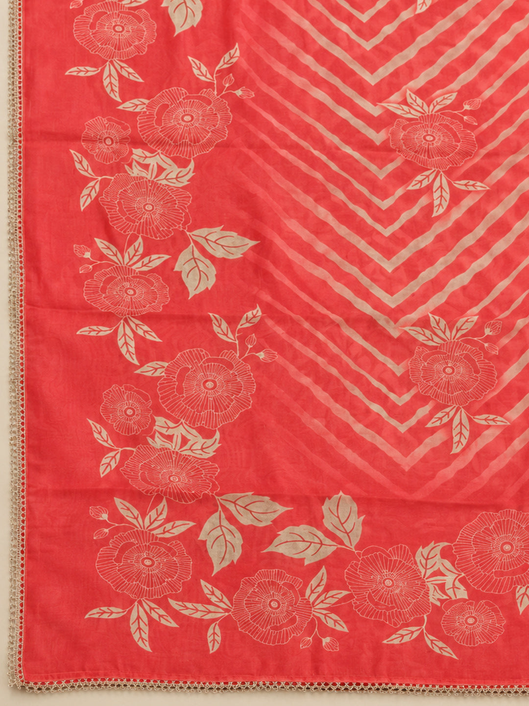 Red Chanderi Embroidered Unstitched Dress Material