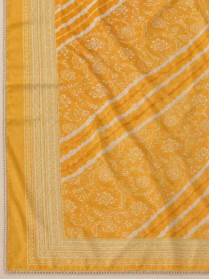Mustard Chanderi Embroidered Unstitched Dress Material