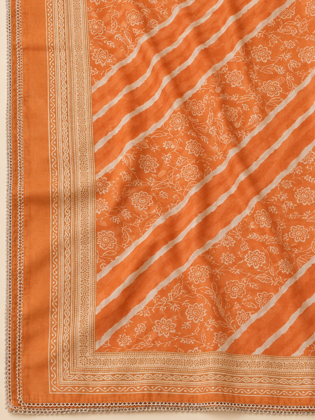 Orange Chanderi Embroidered Unstitched Dress Material