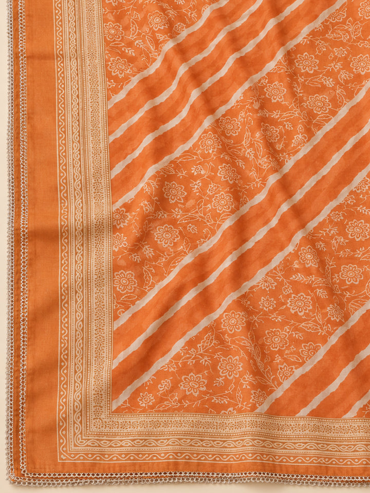 Orange Chanderi Embroidered Unstitched Dress Material