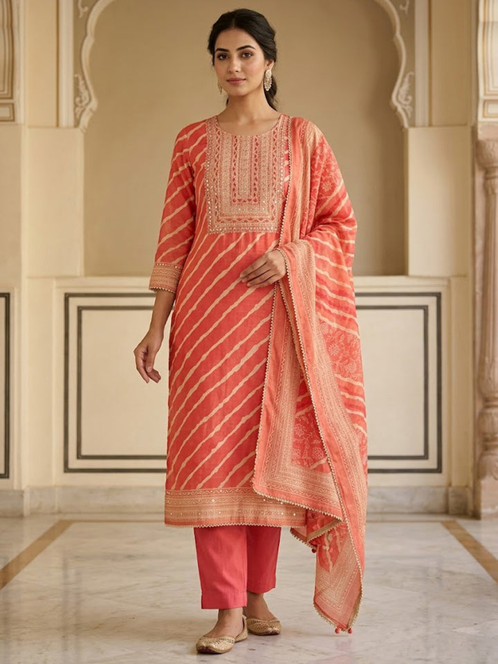 Pink Chanderi Embroidered Unstitched Dress Material