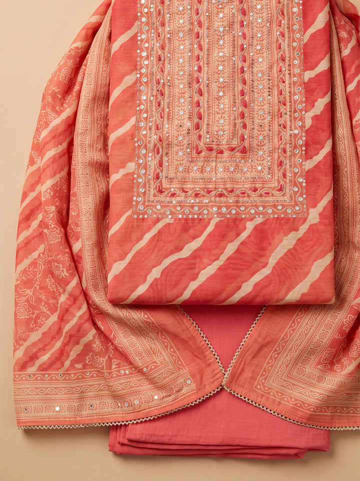 Pink Chanderi Embroidered Unstitched Dress Material