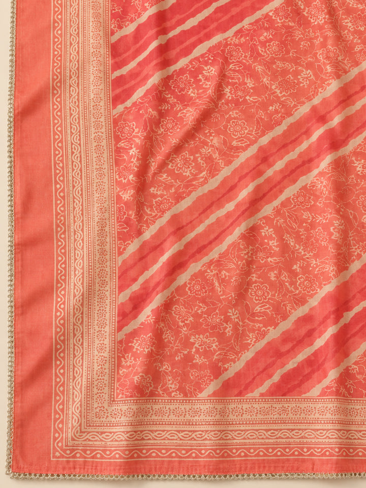 Pink Chanderi Embroidered Unstitched Dress Material