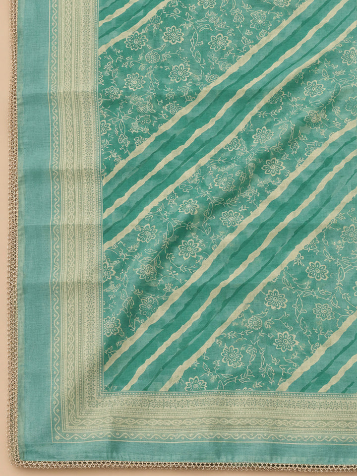 Sea Green Chanderi Embroidered Unstitched Dress Material