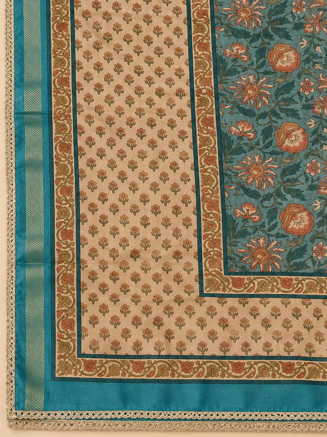 Blue Chanderi Printed Unstitched Dress Material