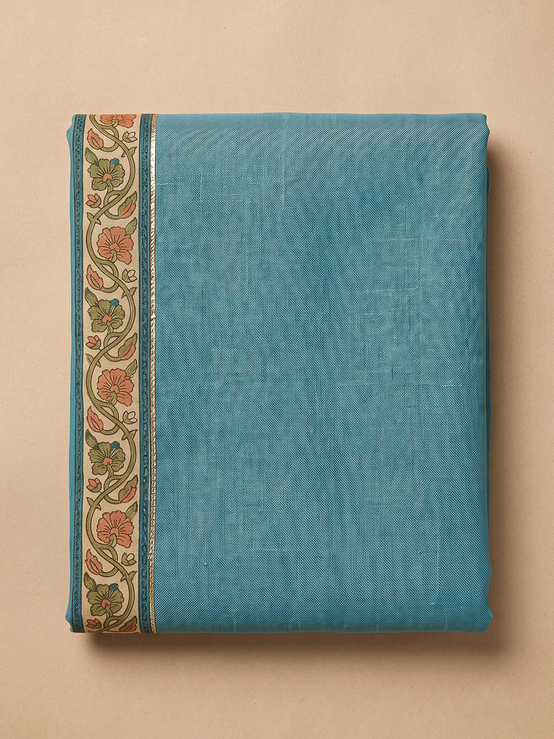 Blue Chanderi Printed Unstitched Dress Material