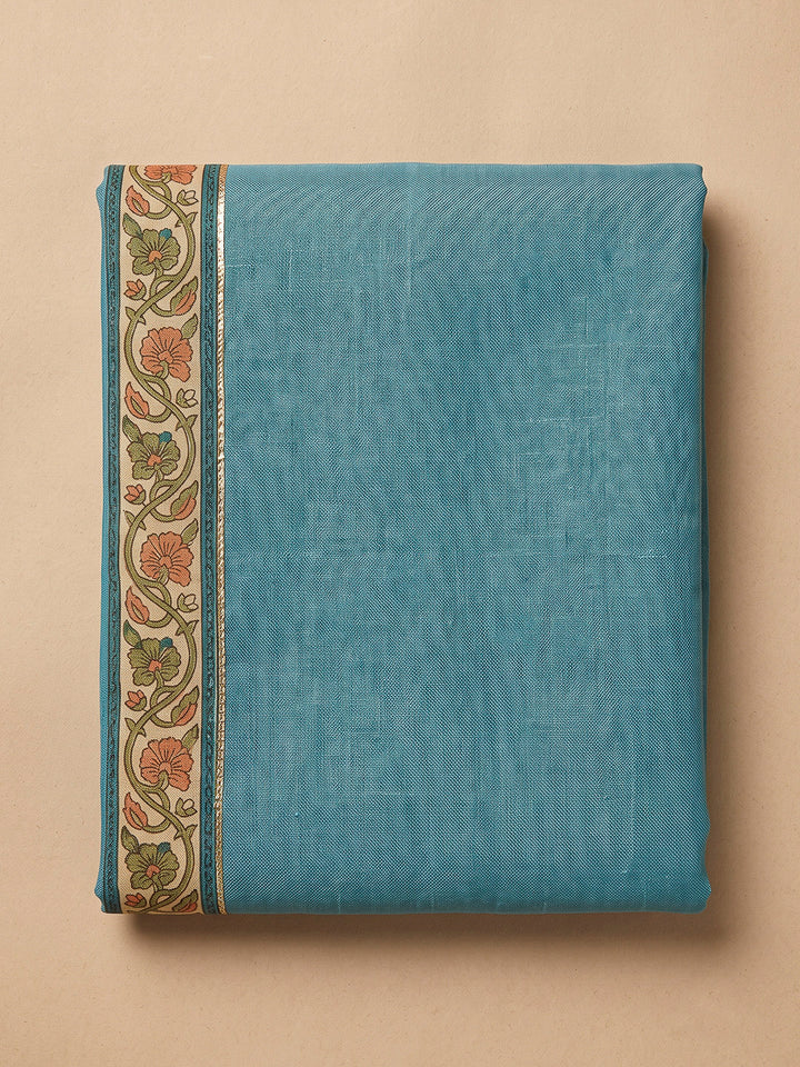 Blue Chanderi Printed Unstitched Dress Material