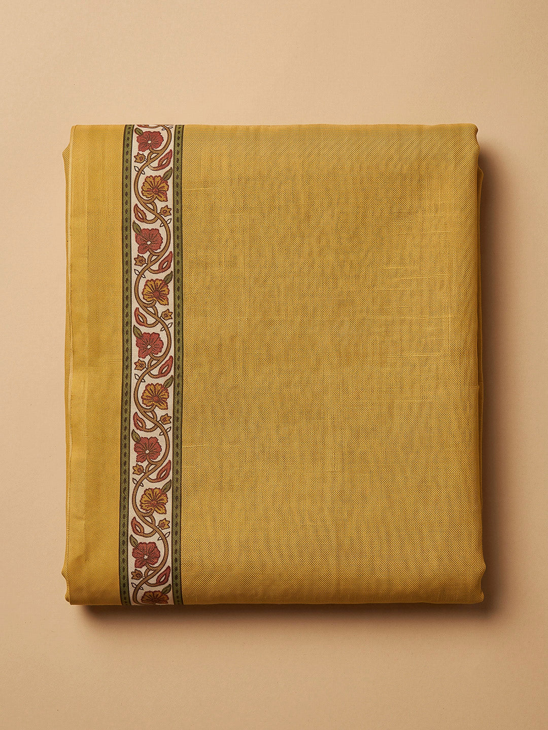 Mustard Chanderi Printed Unstitched Dress Material
