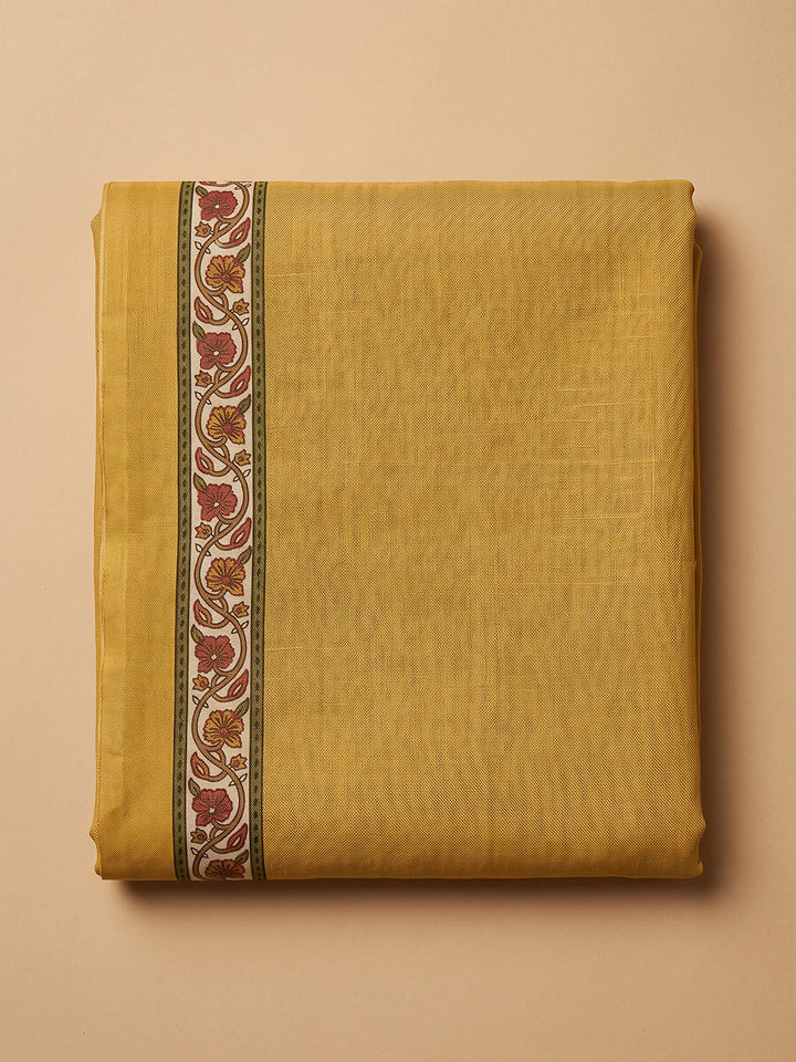 Mustard Chanderi Printed Unstitched Dress Material