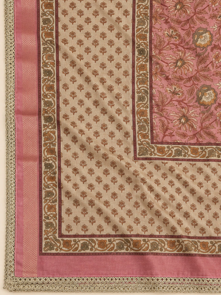 Onion Pink Chanderi Printed Unstitched Dress Material