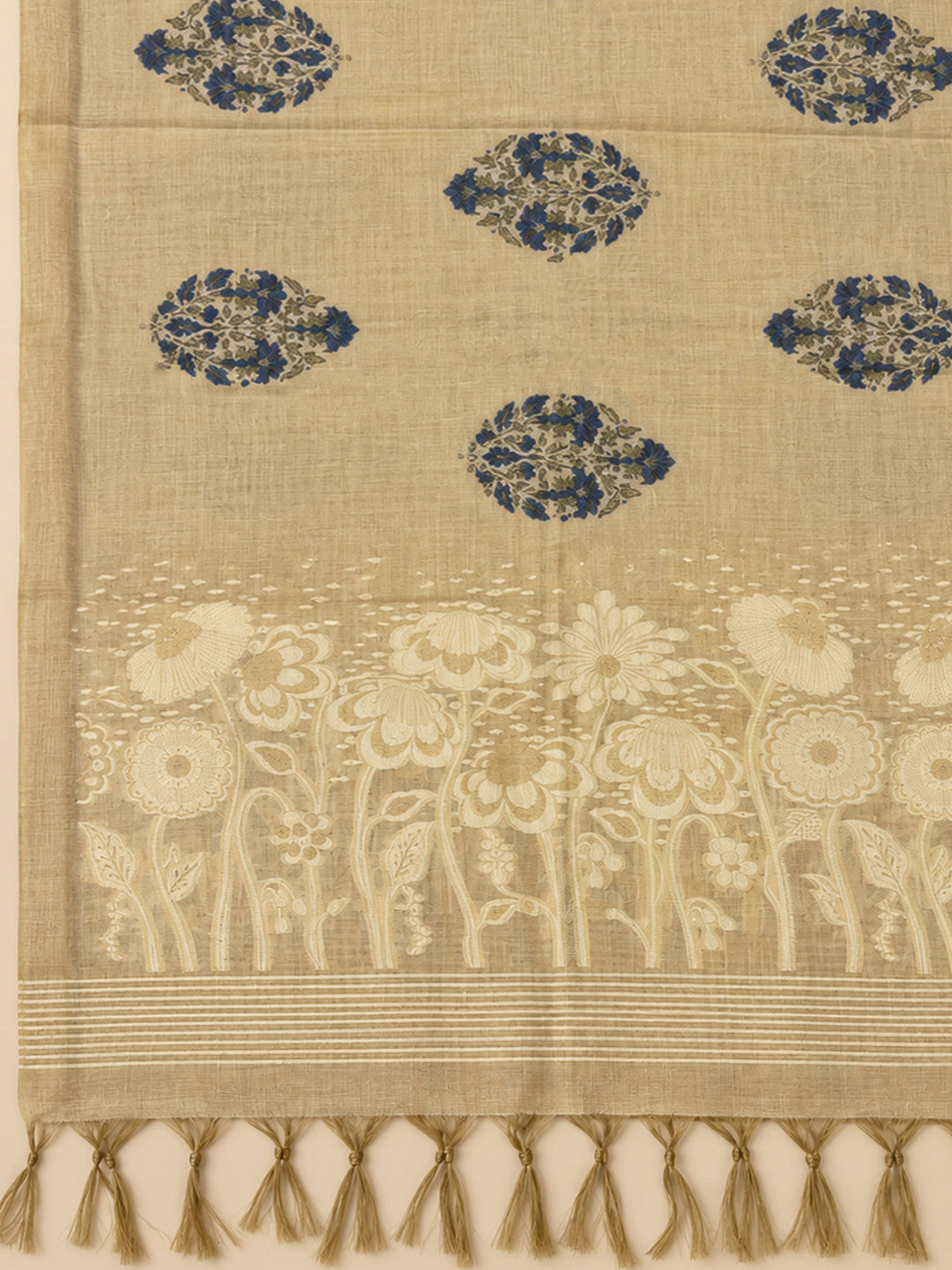 Beige Chanderi Printed Unstitched Dress Material