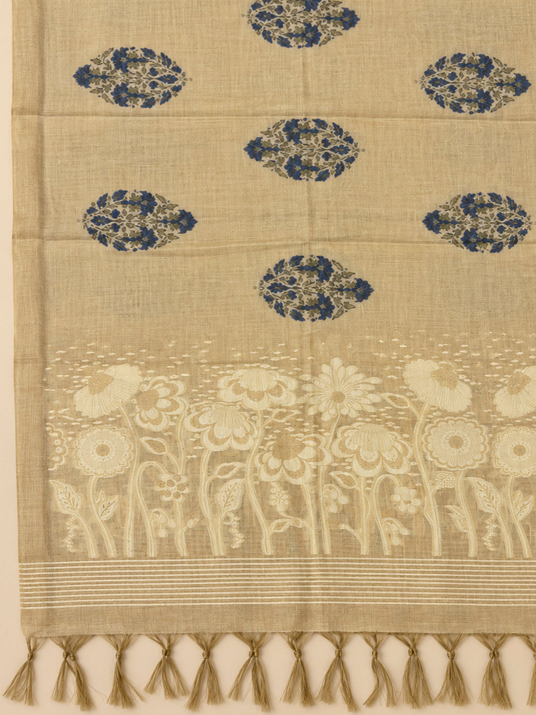 Beige Chanderi Printed Unstitched Dress Material