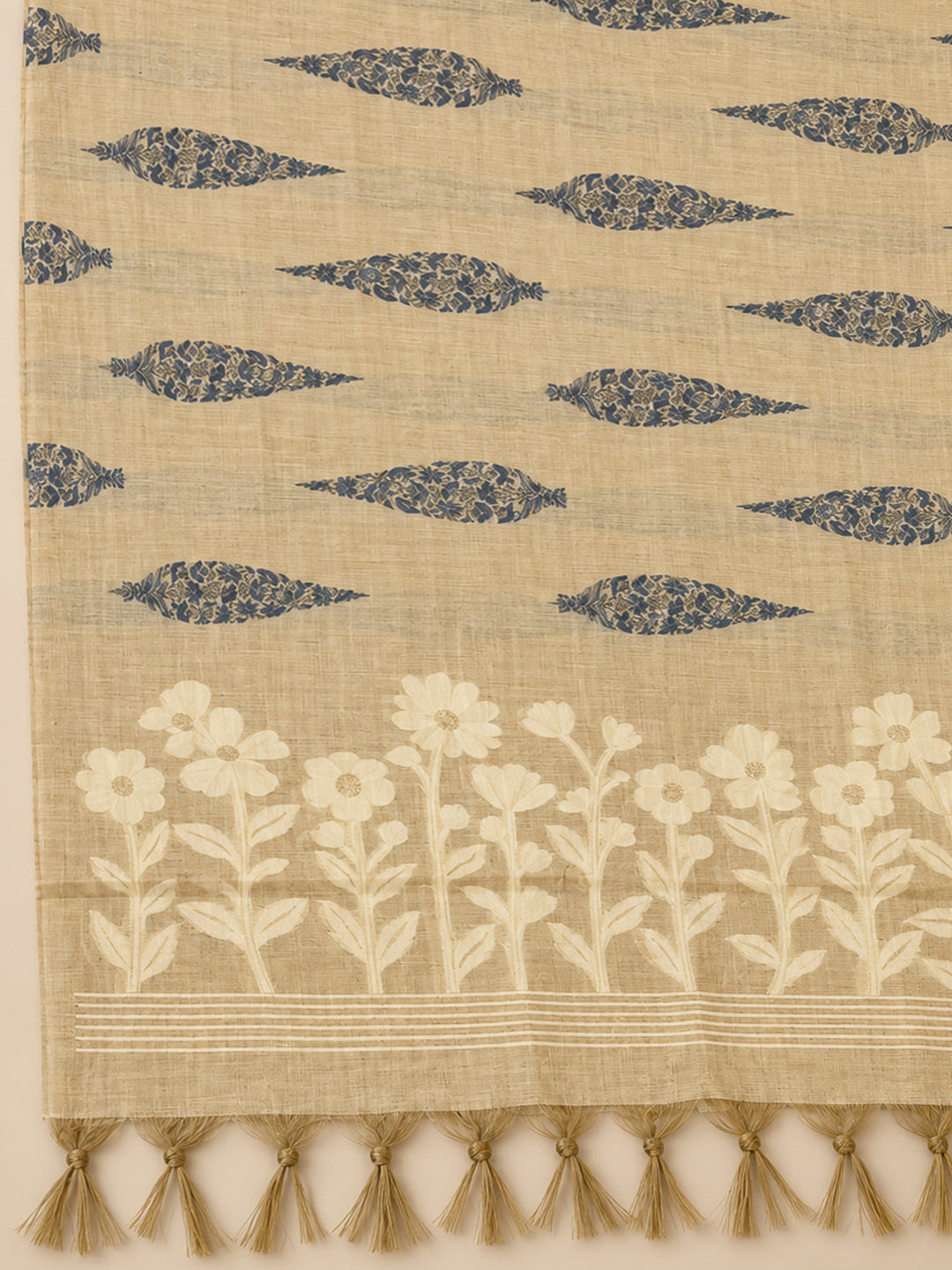 Beige Chanderi Printed Unstitched Dress Material
