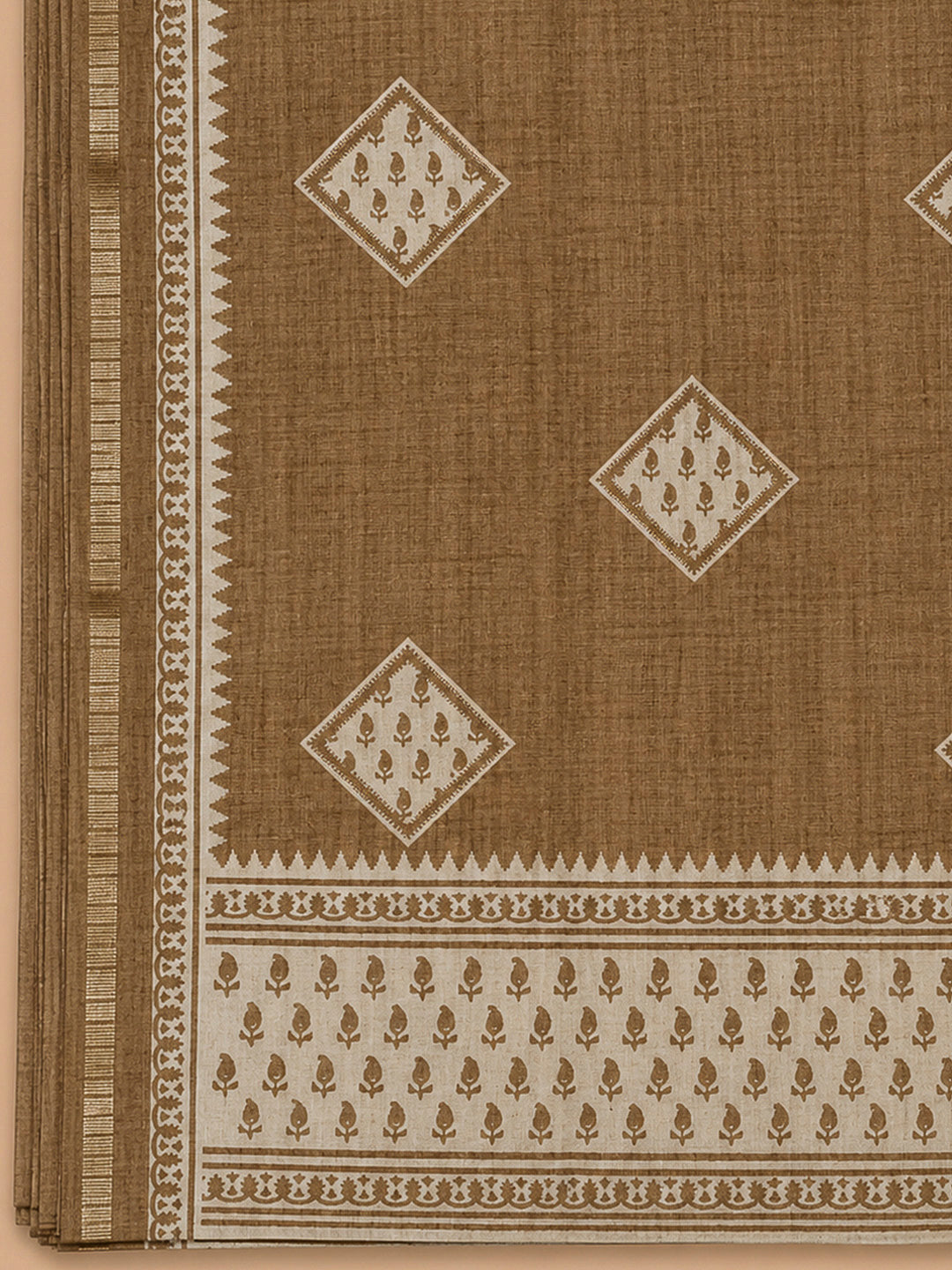 Beige Art Silk Embroidered Unstitched Dress Material
