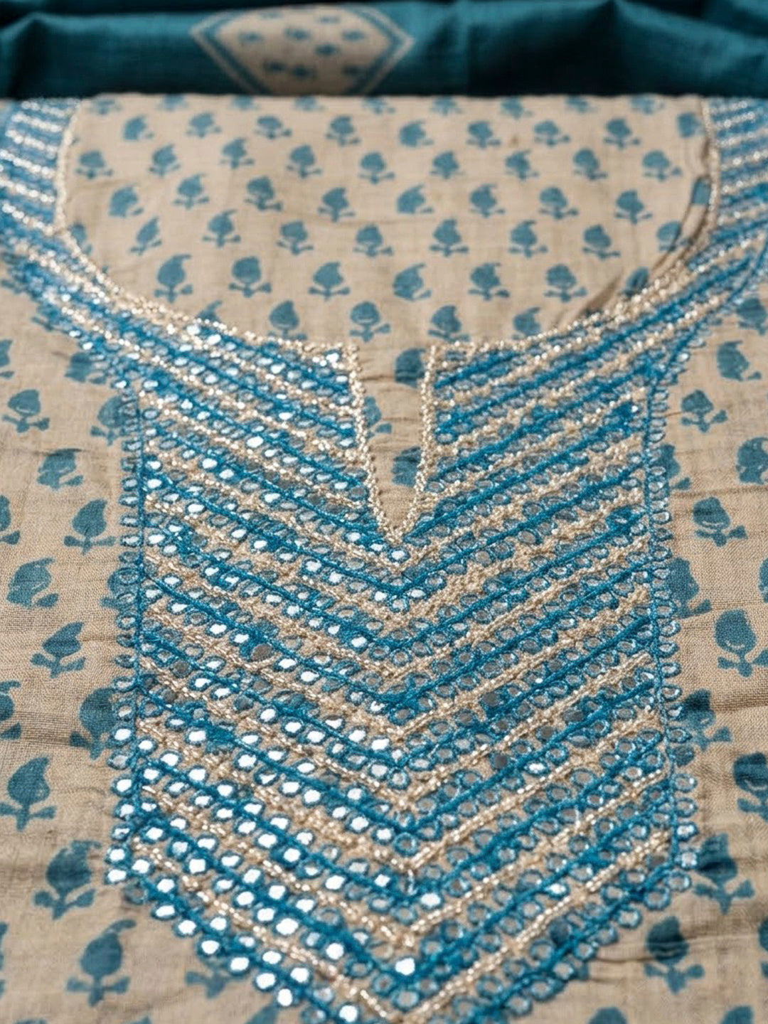 Blue Art Silk Embroidered Unstitched Dress Material