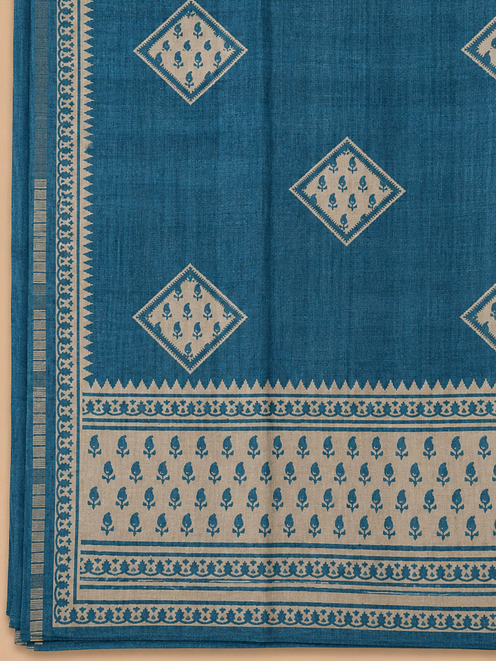 Blue Art Silk Embroidered Unstitched Dress Material