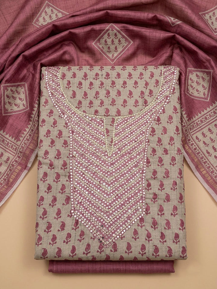 Onion Pink Art Silk Embroidered Unstitched Dress Material