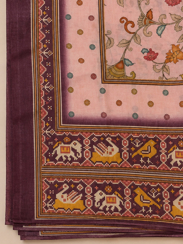Onion Pink Chanderi Printed Unstitched Dress Material