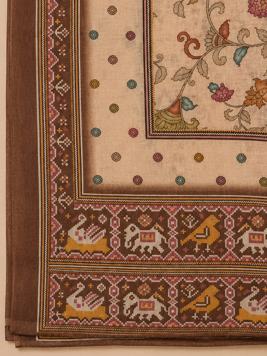 Peach Chanderi Printed Unstitched Dress Material