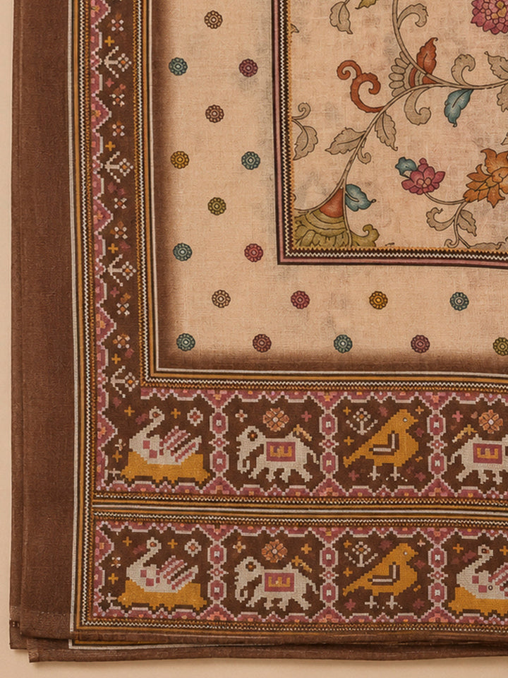 Peach Chanderi Printed Unstitched Dress Material