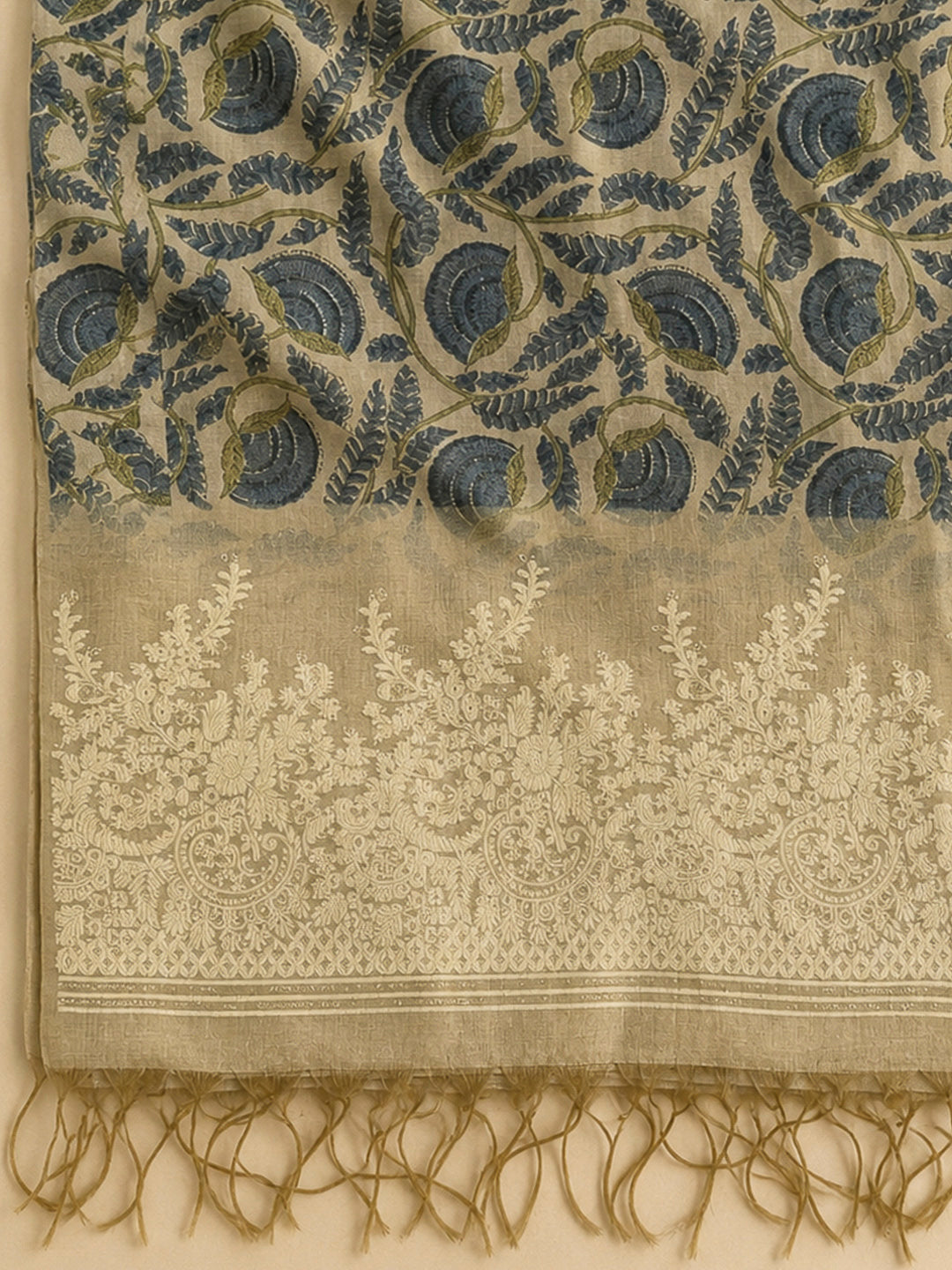 Off White Chanderi Printed Unstitched Dress Material