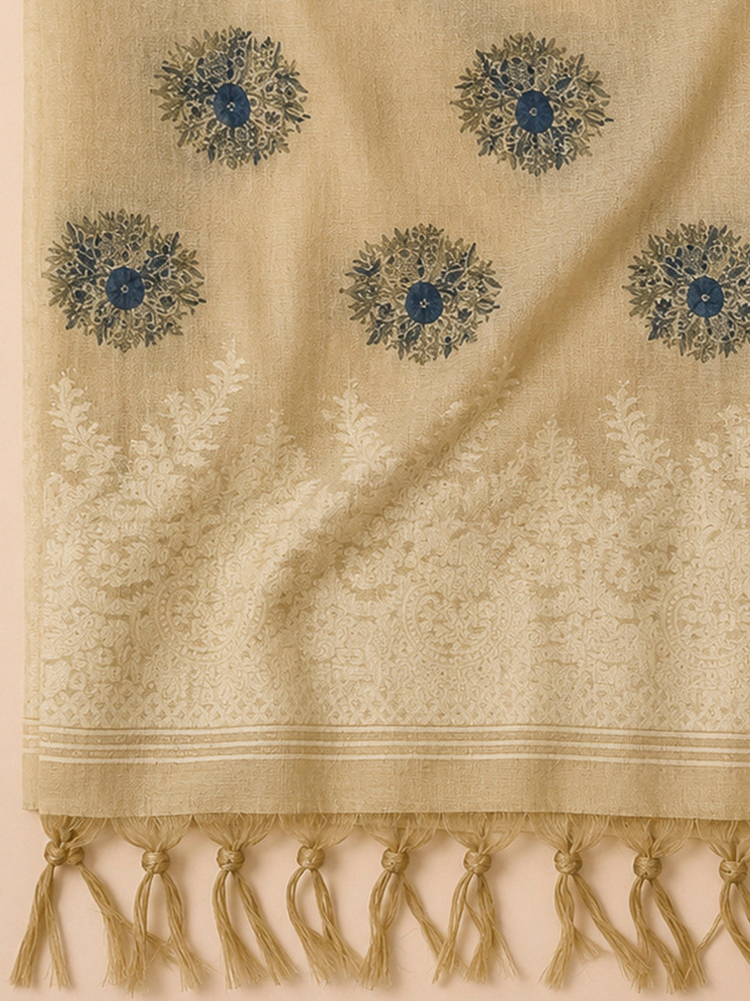 Off White Chanderi Printed Unstitched Dress Material