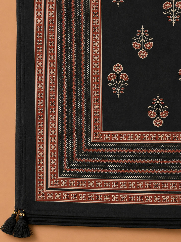 Black Cotton Blend Printed Unstitched Dress Material