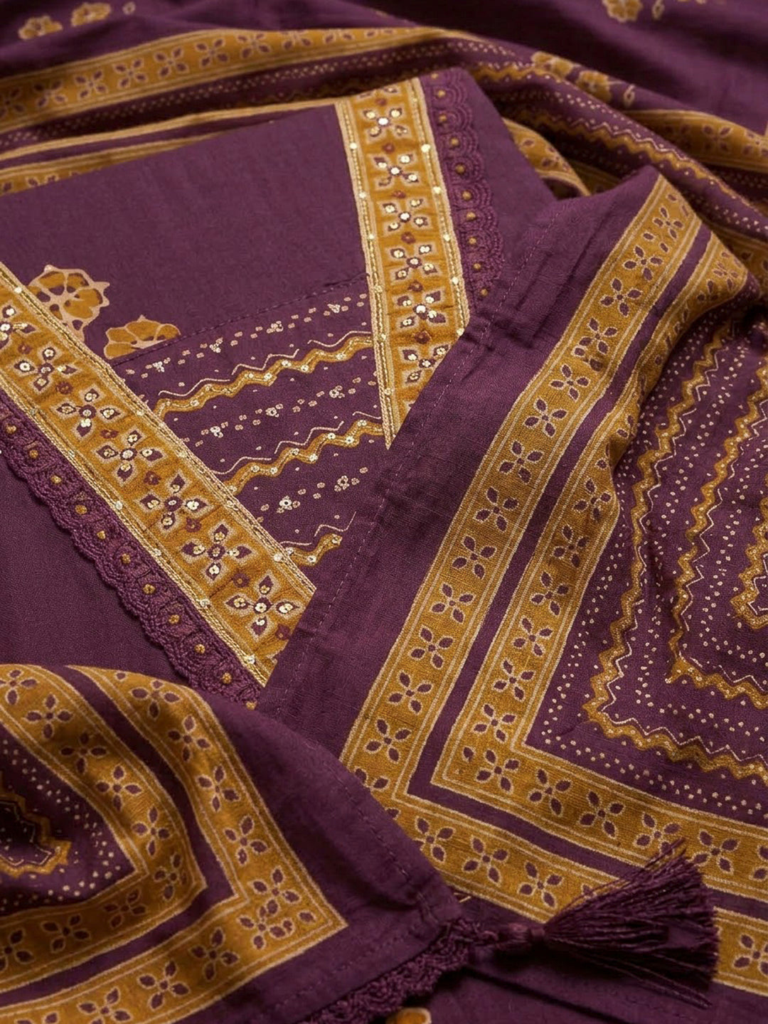 Purple Cotton Blend Printed Unstitched Dress Material