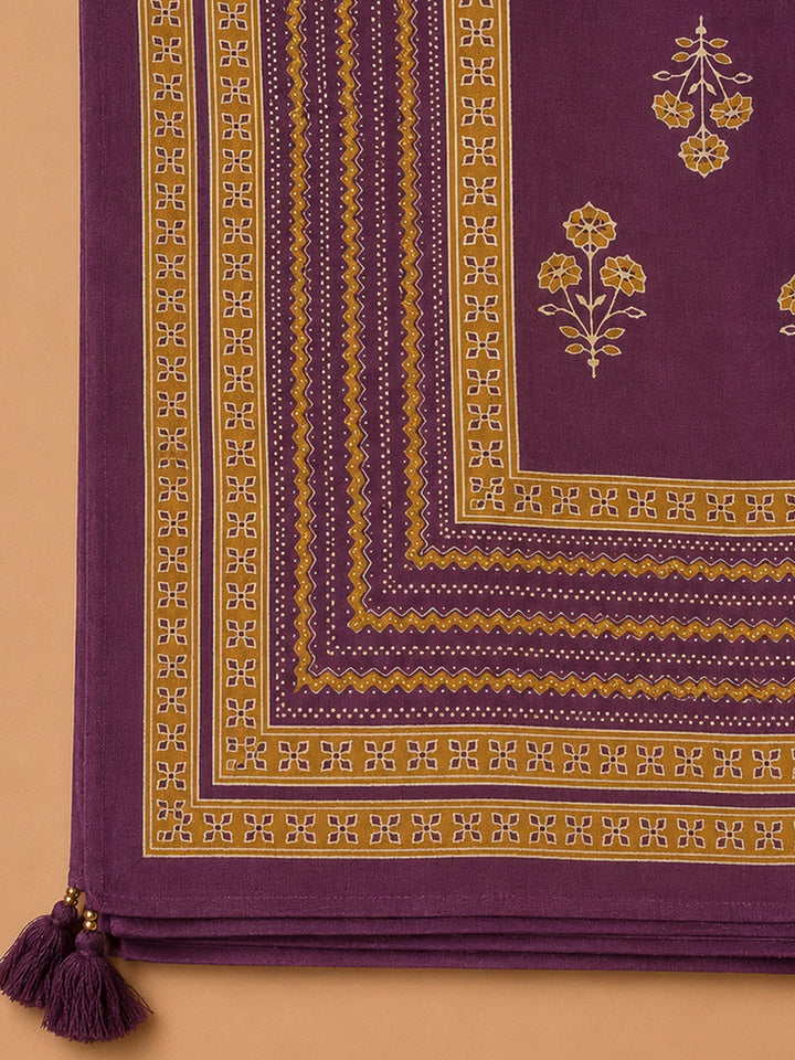 Purple Cotton Blend Printed Unstitched Dress Material