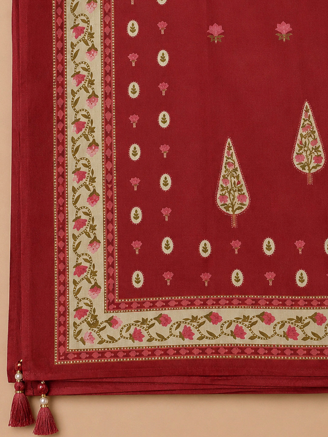 Maroon Chanderi Printed Unstitched Dress Material