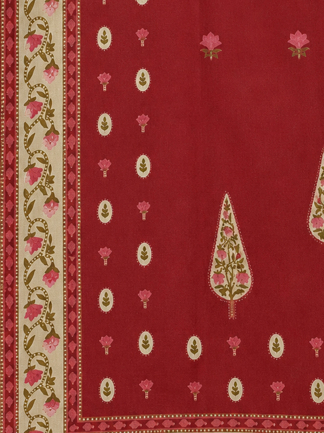 Maroon Chanderi Printed Unstitched Dress Material