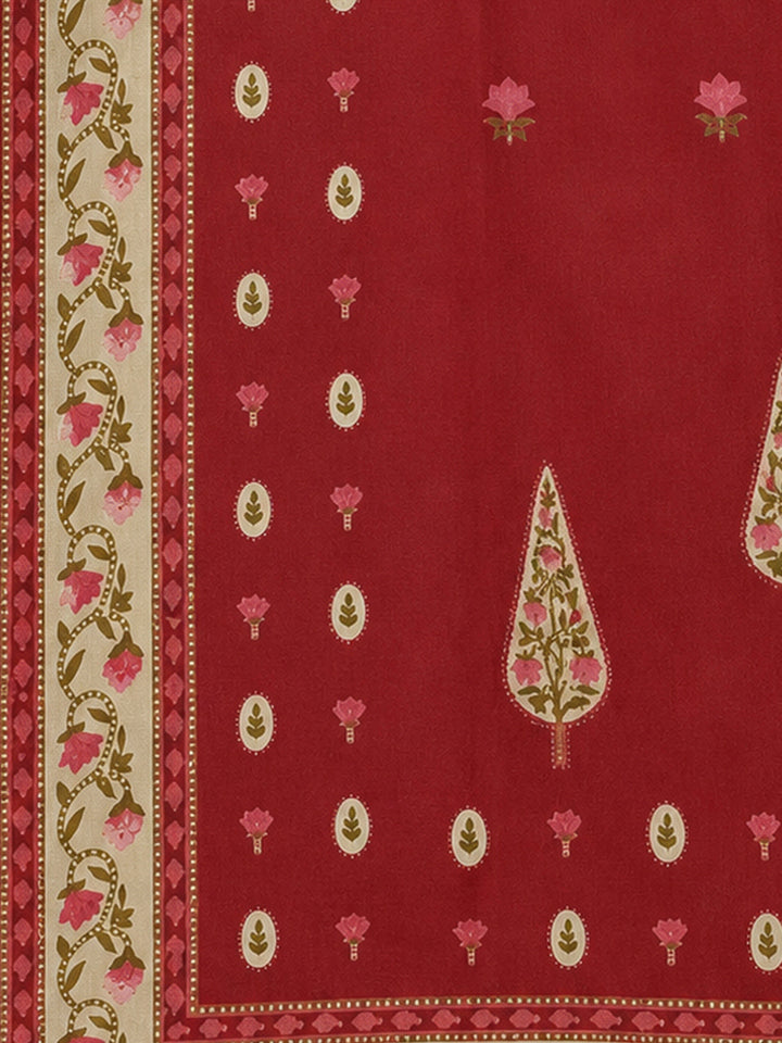 Maroon Chanderi Printed Unstitched Dress Material
