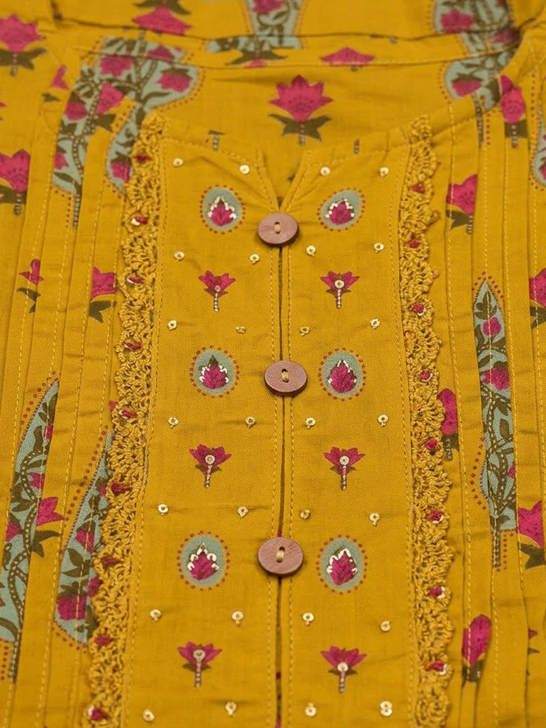 Mustard Chanderi Printed Unstitched Dress Material