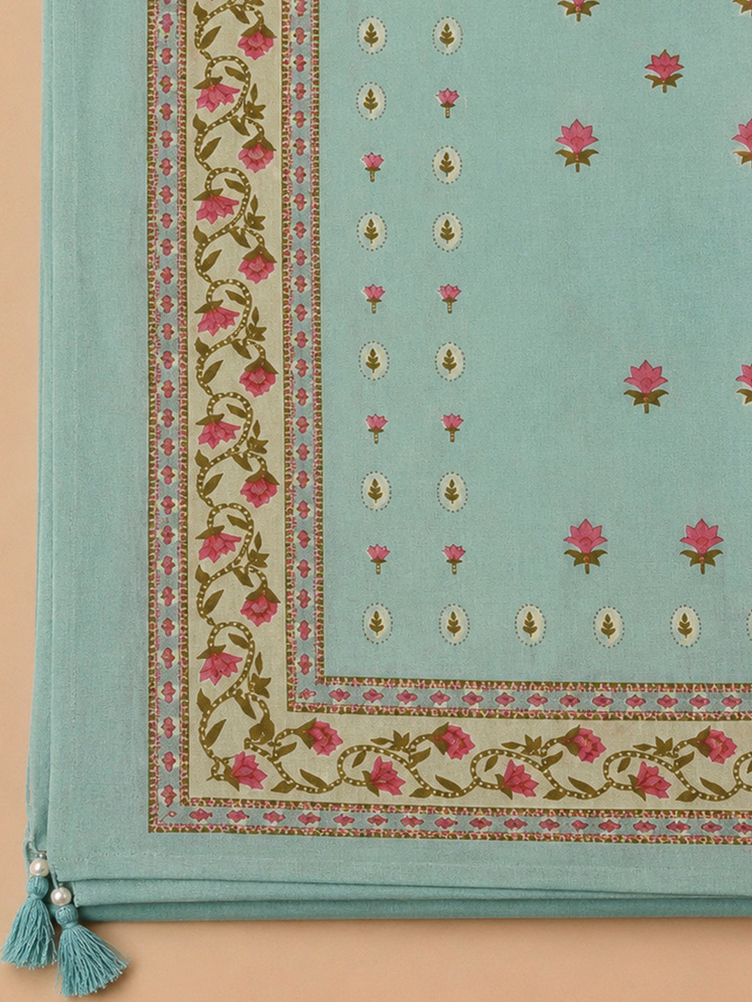 Sea Green Chanderi Printed Unstitched Dress Material