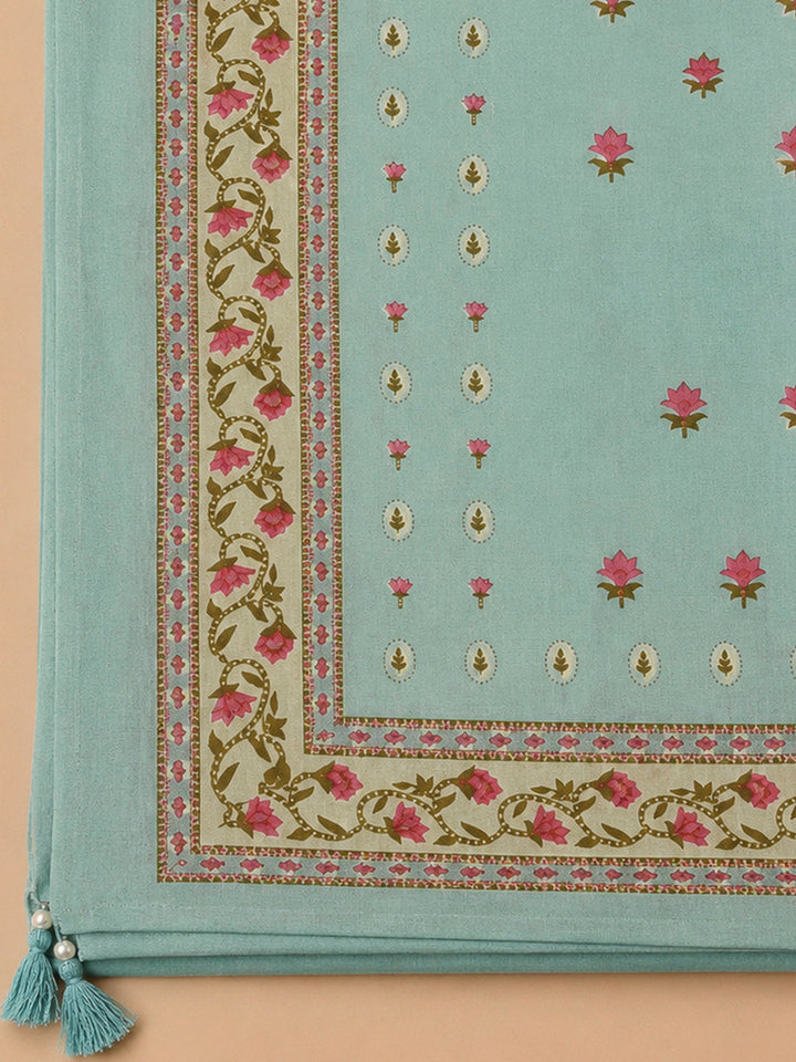 Sea Green Chanderi Printed Unstitched Dress Material