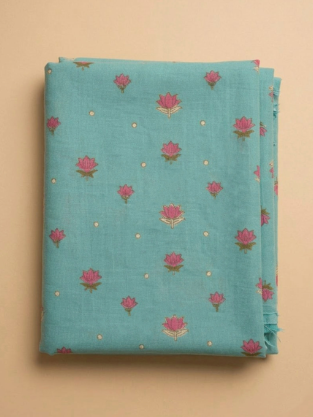 Sea Green Chanderi Printed Unstitched Dress Material