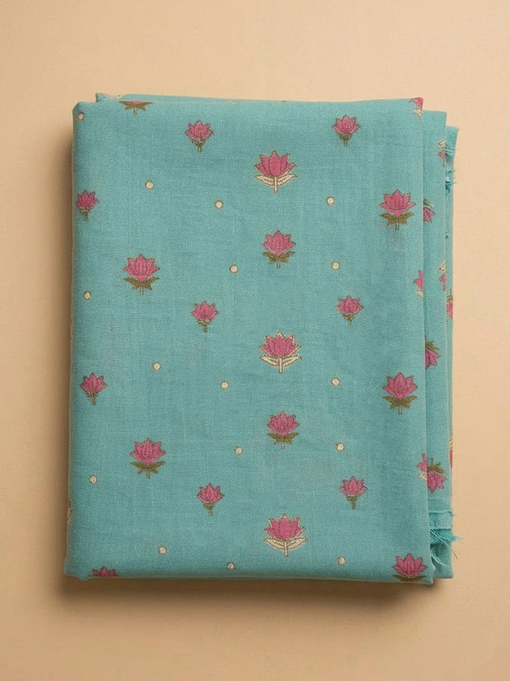 Sea Green Chanderi Printed Unstitched Dress Material