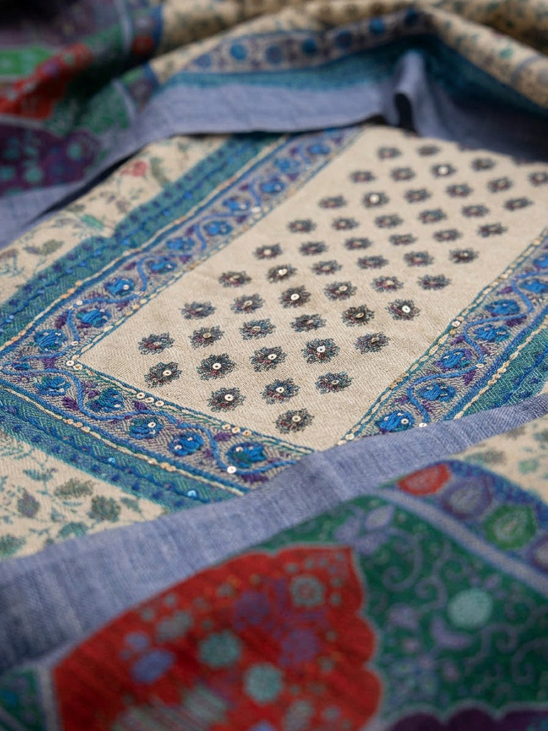 Blue Chanderi Embroidered Unstitched Dress Material