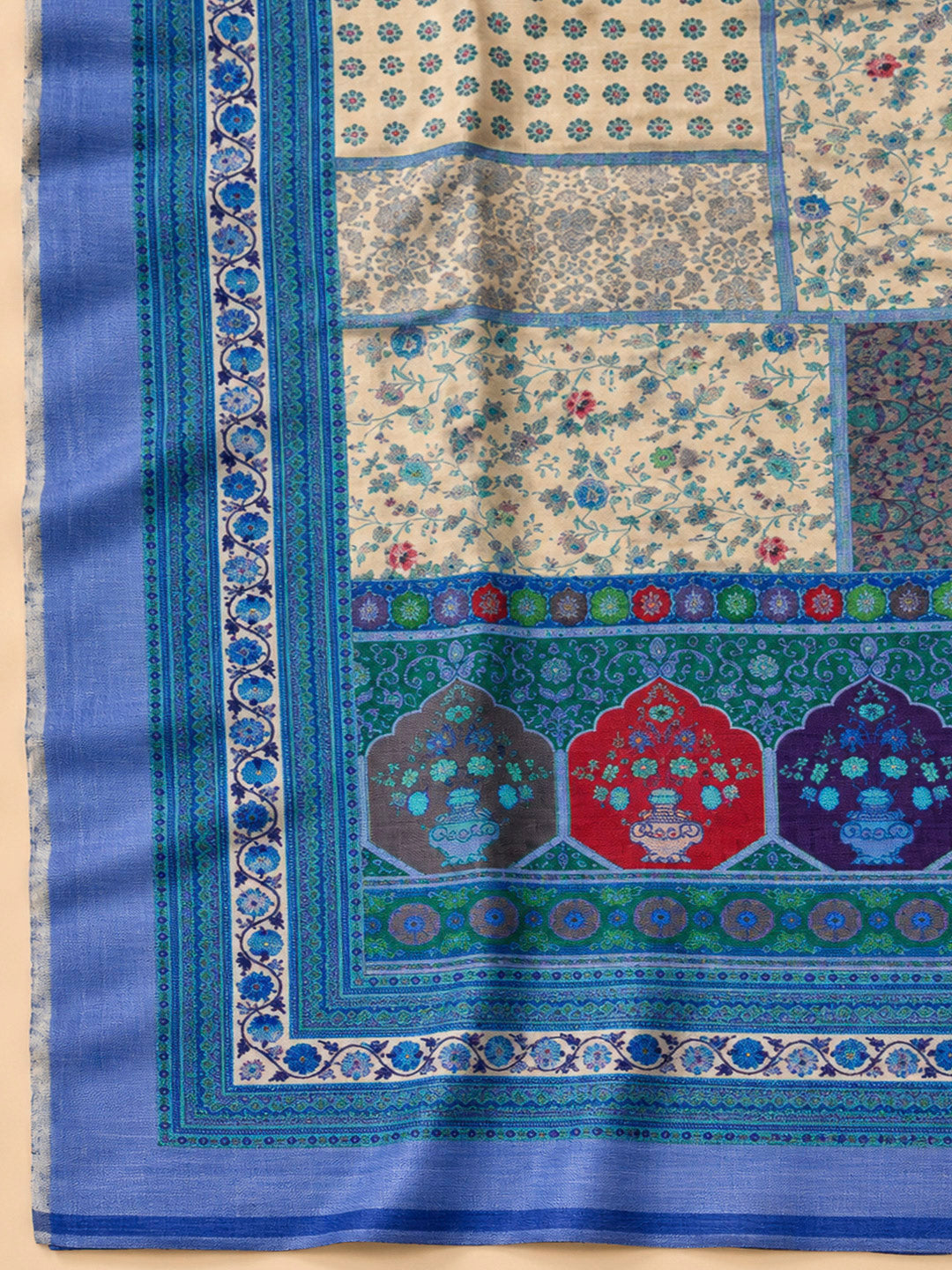Blue Chanderi Embroidered Unstitched Dress Material