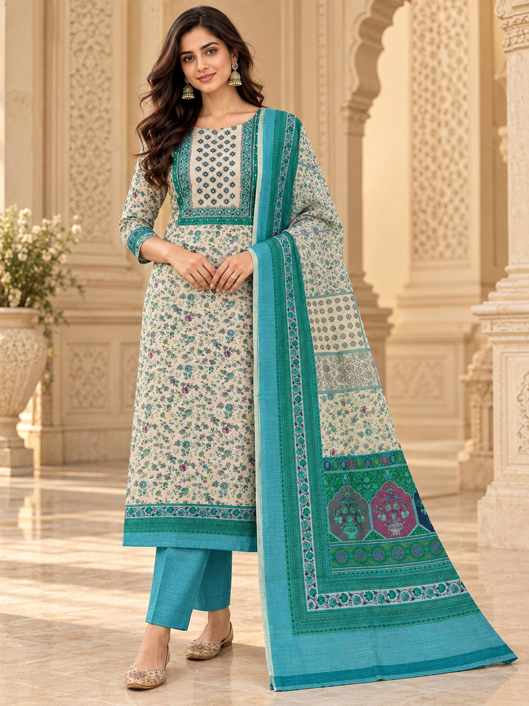 Firozee Chanderi Embroidered Unstitched Dress Material