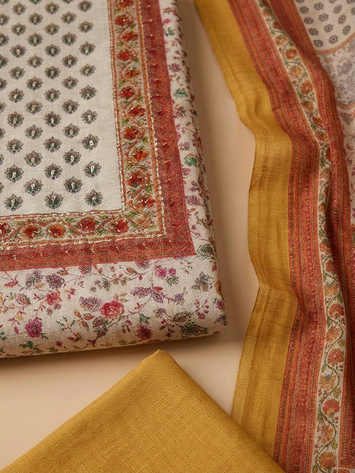 Rust Chanderi Embroidered Unstitched Dress Material
