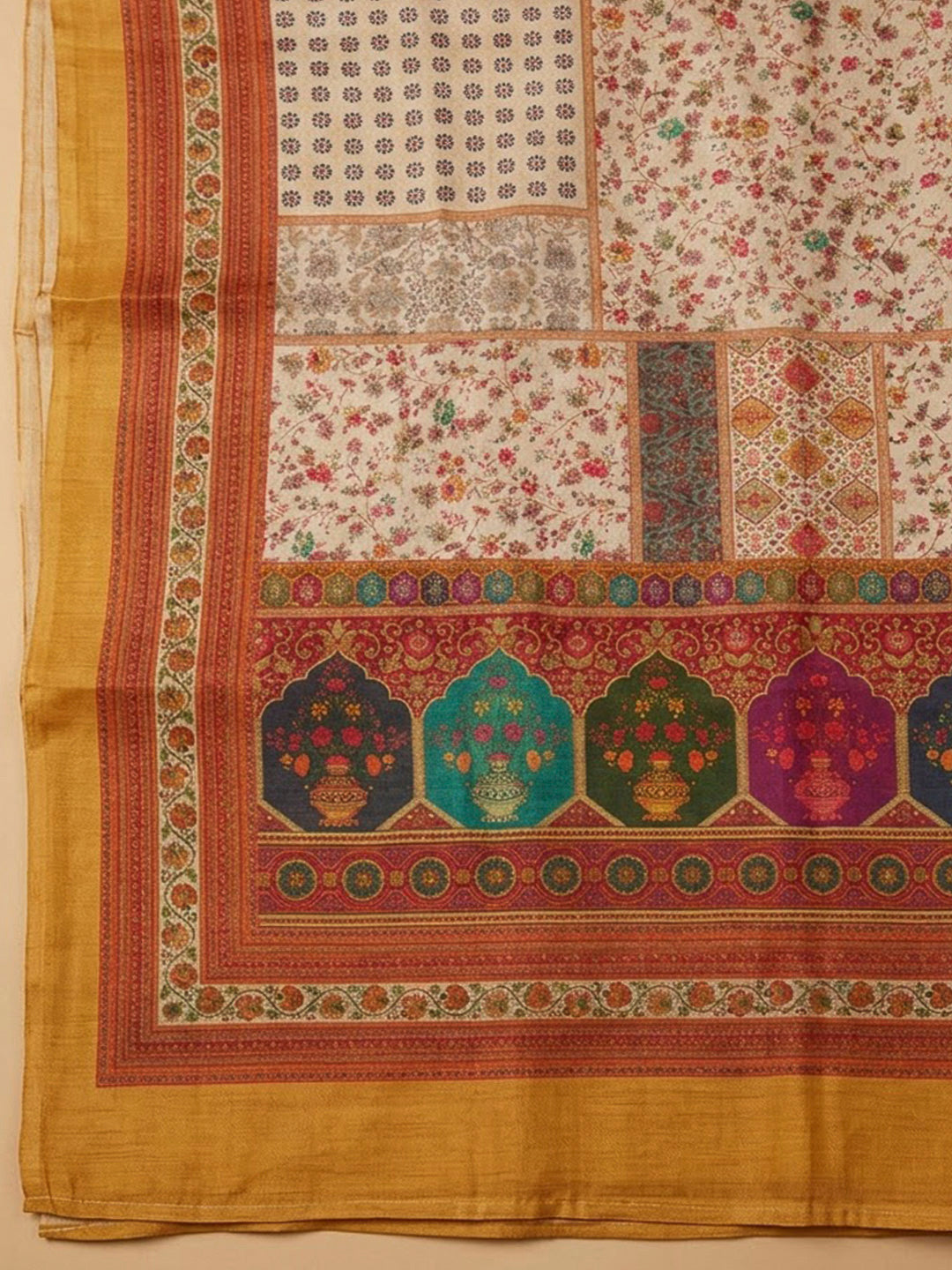 Rust Chanderi Embroidered Unstitched Dress Material