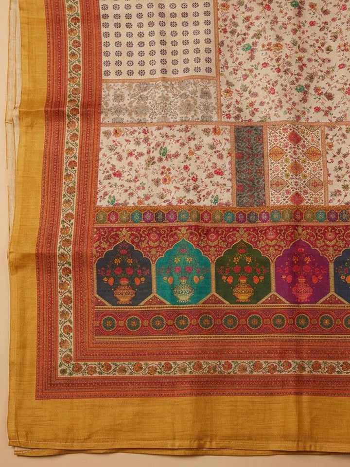 Rust Chanderi Embroidered Unstitched Dress Material