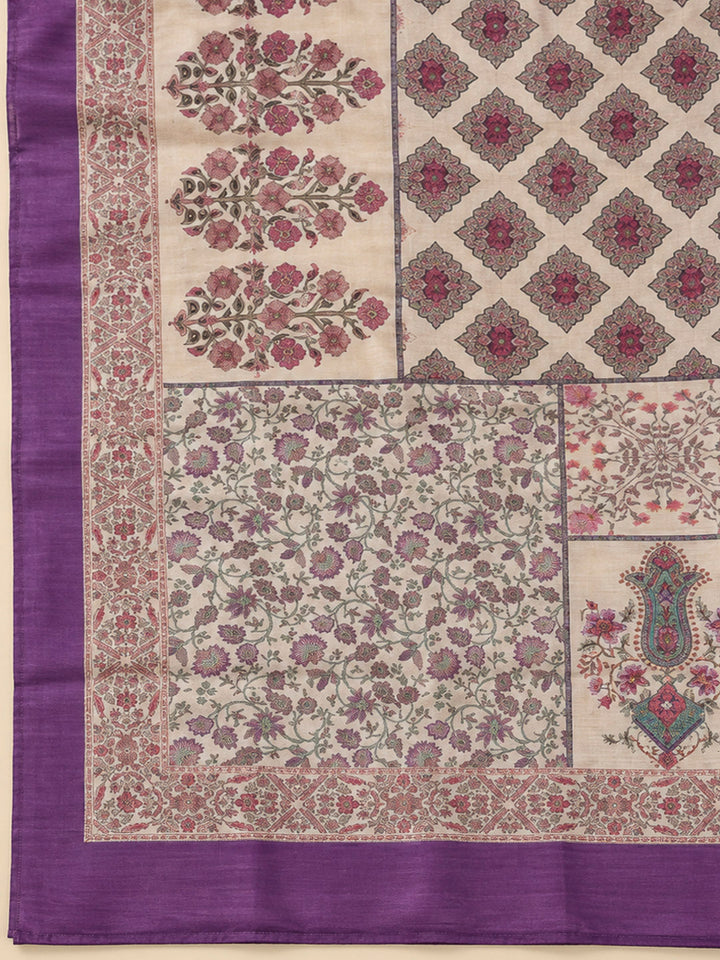 Purple Chanderi Embroidered Unstitched Dress Material