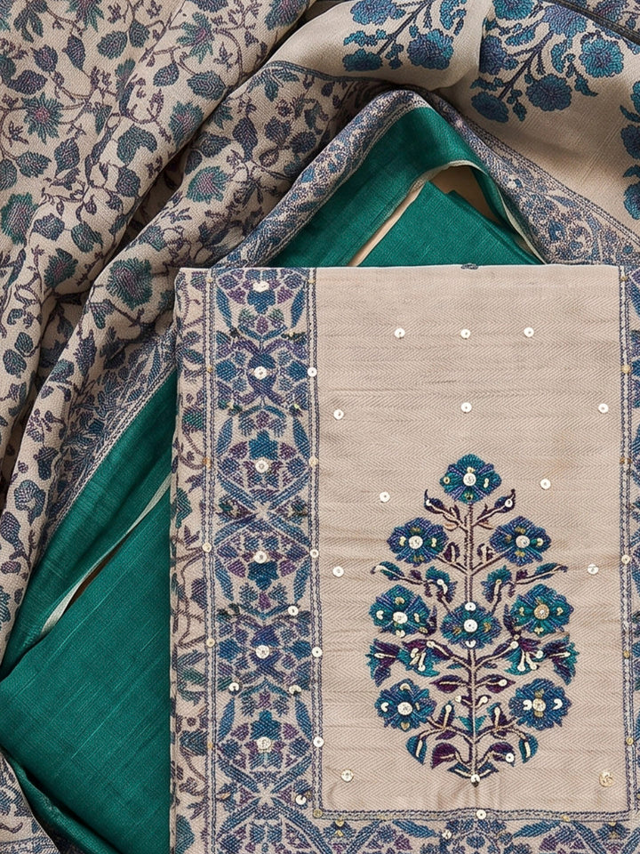 Rama Green Chanderi Embroidered Unstitched Dress Material