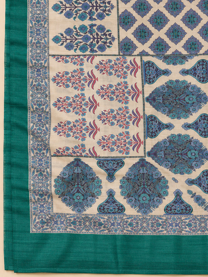 Rama Green Chanderi Embroidered Unstitched Dress Material