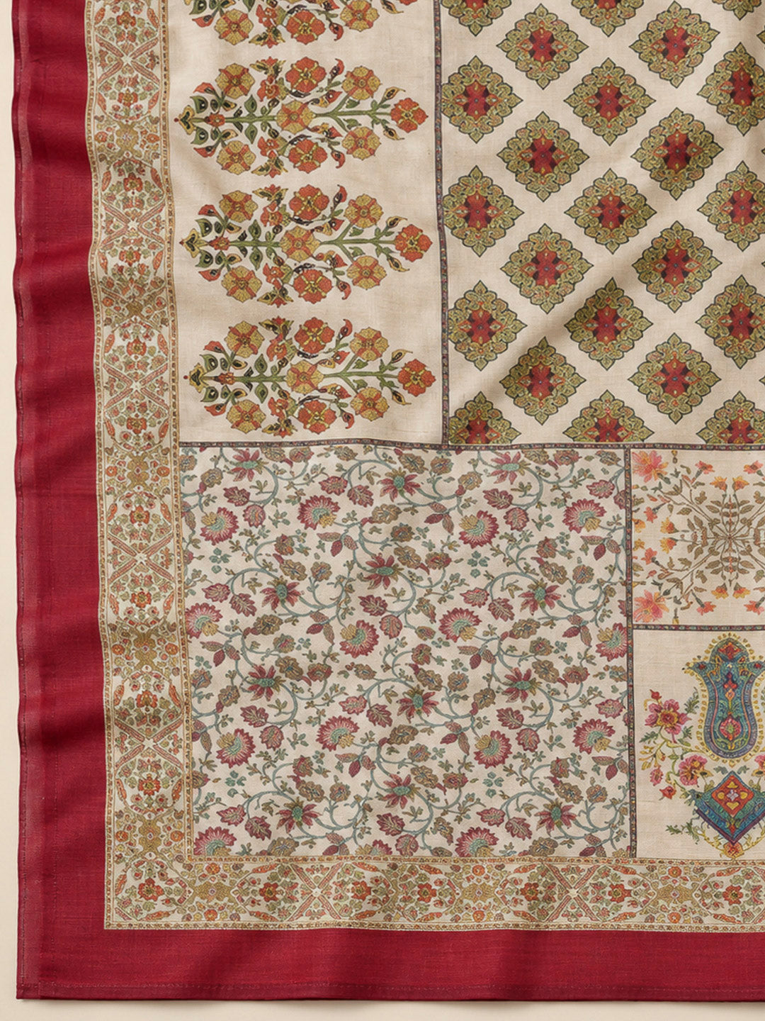Red Chanderi Embroidered Unstitched Dress Material