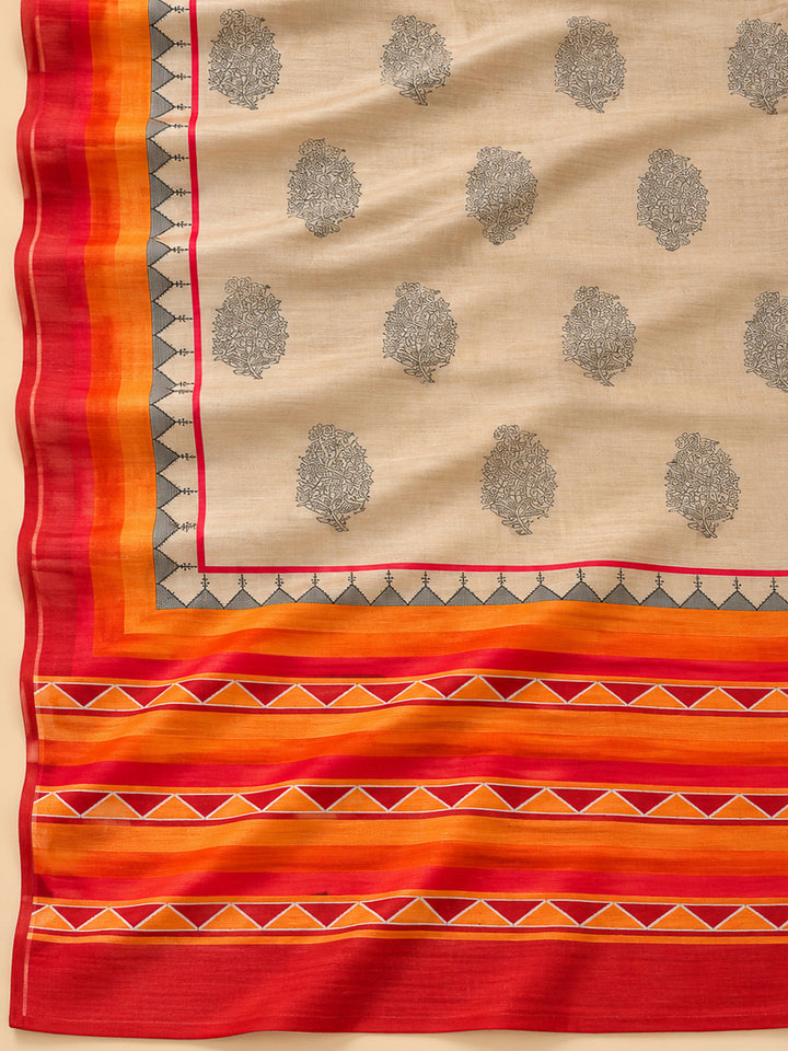 Black Tussar Printed Unstitched Dress Material