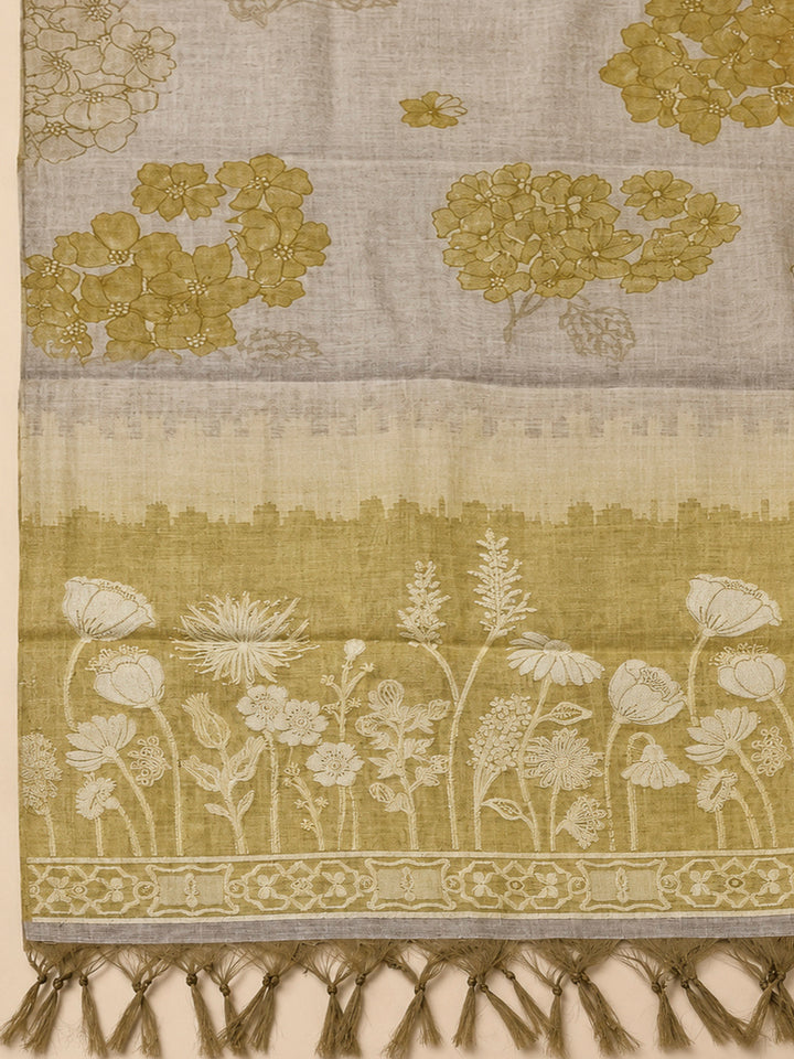 Mustard Chanderi Printed Unstitched Dress Material