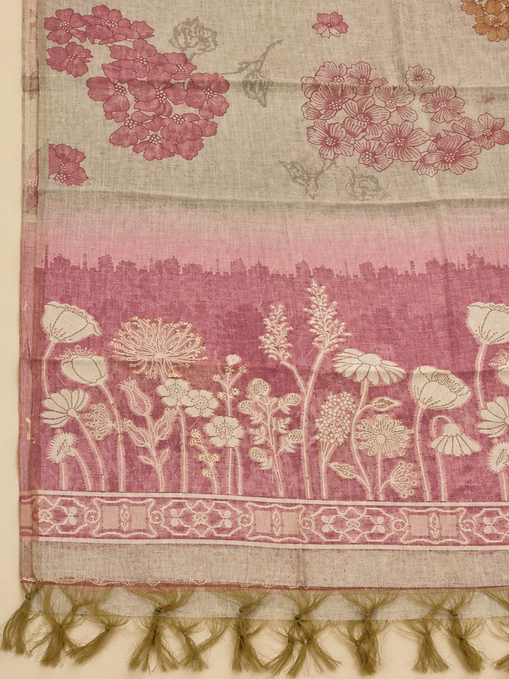 Onion Pink Chanderi Printed Unstitched Dress Material